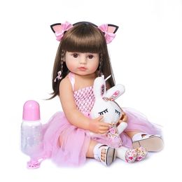 Dolls Bebes doll with 55cm reborn toddler girl pink princess baty toy very soft full body silicone 230323