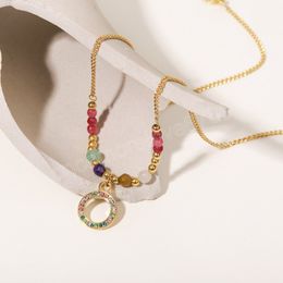 Summer Titanium Steel Necklace Gold Plated Mixed Colour Zircon Round Circle Pendant Necklaces for Women