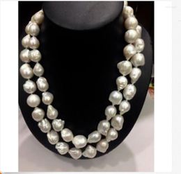 Chains Gorgeous 13-14mm South Sea Baroque White Pearl Necklace 38inch 925s