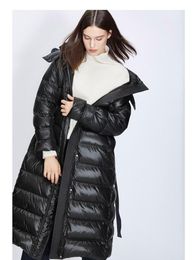 Women's Down & Parkas Jacket Woman Hooded Winter Warm Zipper Puffer Belt Long Black Plue Size Coats FemaleWomen's