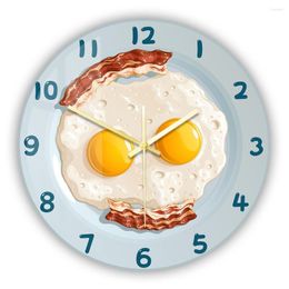 Wall Clocks Bacon And Fried Eggs Smile Clock For Kitchen Dinning Room Scrambled Breakfast Food Art Decorative Watch