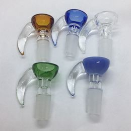 Latest Smoking Colourful Glass 14MM 18MM Male Joint Horn Handle Dry Herb Tobacco Spoon Philtre Bowl Oil Rigs Portable Bong DownStem Cigarette Holder DHL