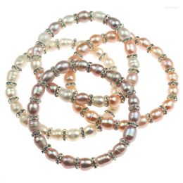Strand Handmade Natural Color Rice Pearls Bracelets 4 Colors Elastic Oval Pearl Rhinestone Fashion 5pcs/lot PB005