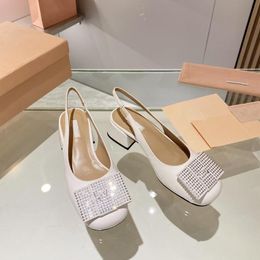 miui Diamond bow women Mary Jane shoes sandals female thick heel diamond buckle girl thick round head Mary Jane Ladies Leisure Holiday high heel Shoes A2CP