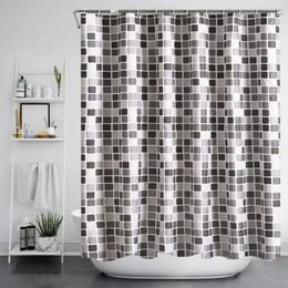Shower Curtains Modern Mosaic Plaid Bathroom Curtain Fabric Cloth Thickened Waterproof Shower Curtain Bathtub Curtains With Hooks Home Decor 230323