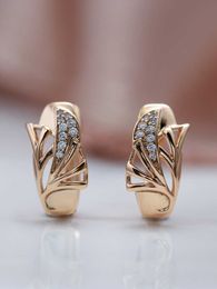 Charm Luxury Geometric Hollow Leaf Texture With Zircon Copper Earrings Rose Gold Plated Women Fashion Jewellery Party Daily Accessories Z0323