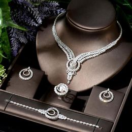 Necklace Earrings Set HIBRIDE Fashion Cubic Zirconia Earring Trendy Charms Dubai Big Round Sets For Women Wedding Jewelry N-1804