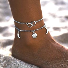 Anklets Bohemian Mutilayer Heart For Women Girls Silver Colour Summer Ocean Beach Ankle Bracelet Foot Leg Chain Jewellery 2023