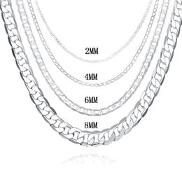 Chains 925 Silver 2MM/4MM/6MM/8MM Italian Cuban Curb Chain Necklace Woman Man Solid Figaro Clasic Jewellery