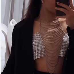 Women's Tanks Women Crop Top Sexy See Through Glitter Rhinestone Metal Chain Tassel Tank Summer Woman 2023 Trendy Elegant