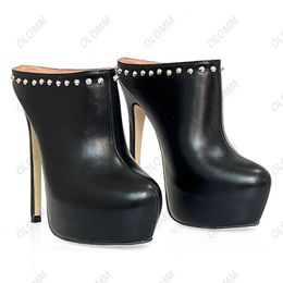 Olomm Handmade Women Pumps Sexy Thin High Heels Matt Round Toe Fabulous Black Night Club Shoes Ladies US Size 5-20