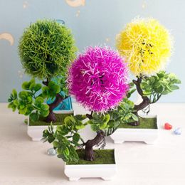 Decorative Flowers 12x27cm Artificial Plants Bonsai Green Small Tree Grass Ball Potted Home Garden Christmas Wedding Party Decor Fake