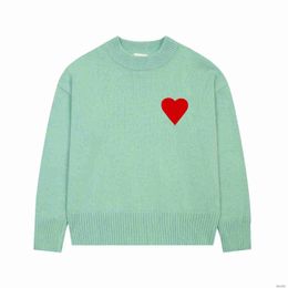 Paris Fashion Mens Designer Amies Knitted Sweater Embroidered Red Heart Solid Color Big Love Round Neck Short Sleeve a T-shirt for Men Women 14g3