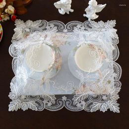 Table Mats European Square Lace Fabric Embroidered Placemat Balcony Bedroom Study Coffee Mat Cover Christmas Decoration