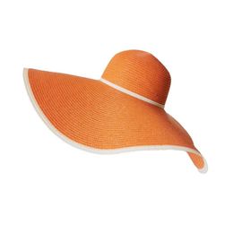 Wide Brim Hats Spring Summer Oversized Beach 18cm Orange Sun Hat For Women Outdoor Vacation Lady Uv Protection Floppy Straw HatWide