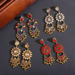 Dangle Earrings & Chandelier Luxury Red Rhinestone Flower Wedding For Women Orecchini Jewellery Ladies Retro Jhumka EarringsDangle DangleDangl