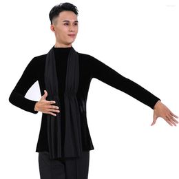 Stage Wear Latin Dance Shirts Men Polyester Long Sleeves High Collar Practice Tops Male Ballroom Cha Samba Dancing Clothes Dancewear