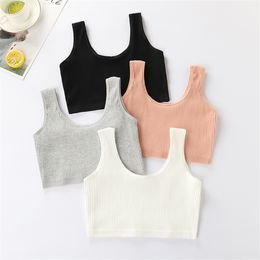 T shirts Soft Cotton Children Girls Underwear Kids Solid Colour Vest Bra Tank Top Crop Tops for 9 16Years 230323