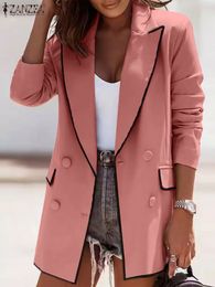 Women s Suits Blazers Fashion OL ZANZEA Spring Women Blazer Full Sleeved Lapel Neck Jackets Shirt Tops Feamle Chic Outwear Coat Office Outfits 230322