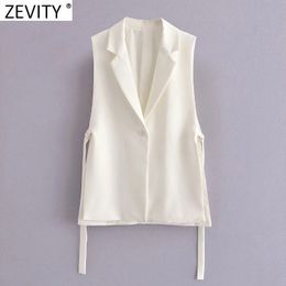 Women's Vests Zevity Women Fashion Black White Colour Side Split Vest Jacket Office Ladies Casual Suit WaistCoat Chic Outwear Brand Tops CT733 230322