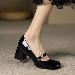Dress Shoes New Women Mary Janes Shoes Vintage Pumps Patent Leather Shoes High Heels Dress Shoes Black Shallow Boat Shoe Zapatos Mujer 1286N AA230322