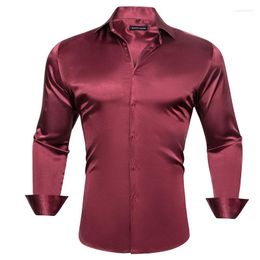 Men's Casual Shirts Barry.Wang Fashion Men Shirt Red Long Sleeve Novelty Solid Designer Turn-Down Collar Leisure Groom Party Wedding