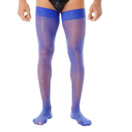 Men's Socks Men Erotic Accessories Glossy See-through Stockings Thin Shiny Solid Colour Stretchy Sheer Thigh High SocksMen's