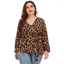 Women's Blouses Sexy V-Neck Ruffles Peplum Top Women Retro Leopard Print Loose Blouse Shirts