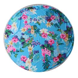 Towel Ball Tassels Beach Towels Floral Printed Round Blanket Yoga Mat Tippet