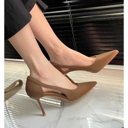 Dress Shoes 2023 Summer New Solid Colour High Heels Women's Soft Leather Slim Heels Pointed Comfortable Fit Skirt Shallow Single Shoes Women AA230322