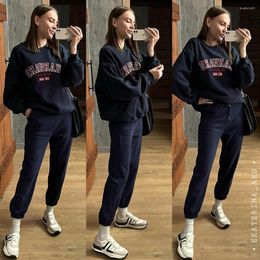 Women's Hoodies Heavy Industry Alphabet Embroidered Plush Casual Sweater Women's Spring Thick Warm Loose Student Wind Top Sweatshirt