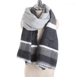 Scarves 2023 Autumn And Winter Fashion Imitation Cashmere Striped Scarf Fringed Warm Female Couple Same Style1