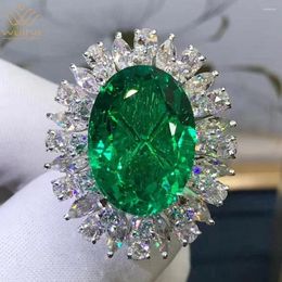 Cluster Rings WUIHA 9K Solid White Gold 3EX Oval 9.66CT GRC Emerald High Carbon Diamond Wedding Engagement Ring For Women Gift Drop