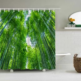 Shower Curtains Green Bamboo Panda Shower Curtain Chinese Style Nature Landscape Plant Garden Scenery Waterproof Bathroom Curtain Screen 230323