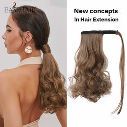 Synthetic Wigs Easihair Long Wavy Wrap Around Clip Ponytail Hairpiece on Ombre Brown Tail Blonde Fack 230227