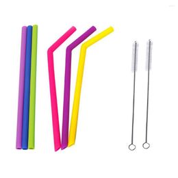 Drinking Straws Eco Friendly Mugs Reusable Straw Set Soft Silicone Cleaner Brush Birthday Wedding Party Supplies