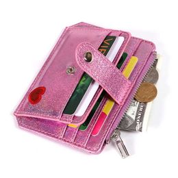 Wallets Mini Laser Wallet Glitter Transparent Heart Embroidery Women's Zipper Buckle Coin Purse Fashion ID Card Holder Lady Clutch Y2303