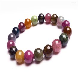 Strand 11mm Brazil Colourful Natural Tourmaline Bracelets Round Bead Stretch Charm Bracelet For Women