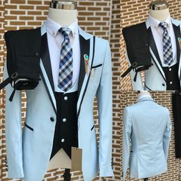 Men Slim Business Casual Tuxedo Three-piece Set Jacket Pants Vest Male Wedding Groom Blazer Coat Trousers Waistcoat