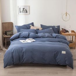 Bedding Sets 2023 Est Long-staple Cotton Four-piece Bed Sheet Star And Moon Pattern Plain Light Luxury Models Denim Blue