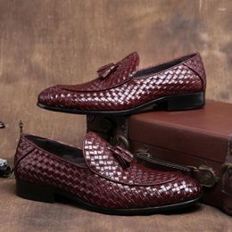 Dress Shoes Summer Mens Business Casual Tassel Weave Slip-On Quality Cow Leather Men High Grade Career Office Work