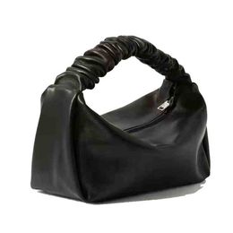 Shoulder Bags handBags Sheepskin Lunch Box Bag Mini Pleated Hand Carrying Handbag Soft Leather Messenger Bag Single Shoulder PURSE 220901