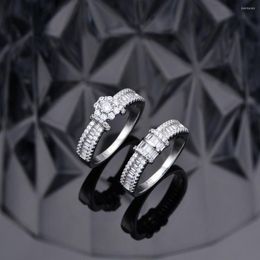 Cluster Rings European And American Amazon Micro-inlaid Square Staircase Zircon S925 Silver Ring Foldable Wear Cover Female