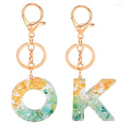 Keychains Fashion Resin 26 English Letter Pendant Key Chain Women Acrylic Glitter Gold Foil Epoxy Alphabet Keyring Jewellery Gifts