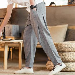Men's Pants Summer Chinese Style Men Thin Casual Cargo Retro Linen Loose Small Foot Large Cotton Streetwear Joggers Overalls Trousers