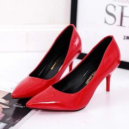 Dress Shoes Selling Women Shoes Pointed Toe Pumps Patent Leather Dress Red 8CM High Heels Boat Shoes Shadow Wedding Shoes Zapatos Mujer 230323