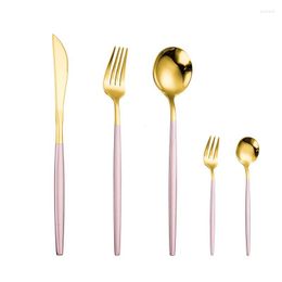 Dinnerware Sets 5pcs White Gold Set Korean Cutlery Stainless Spoons Knives S Steel Tableware Mirror Polishing Fork