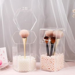 Storage Boxes Transparent Acrylic Cosmetic Makeup Brush Holder Stand Organiser Box Bucket With Cover For Women & Bins