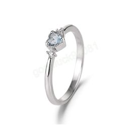 Imitation Topaz Blue Heart Zircon Rings for Women Female Jewelry with Crystal Wedding Engagement Thin Ring