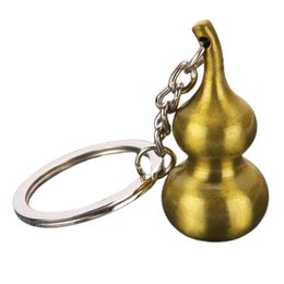 Keychains Mini Solid Brass Gourd Keychain Pendant With Ring Handmade Polished Mirror Key Copper Chain